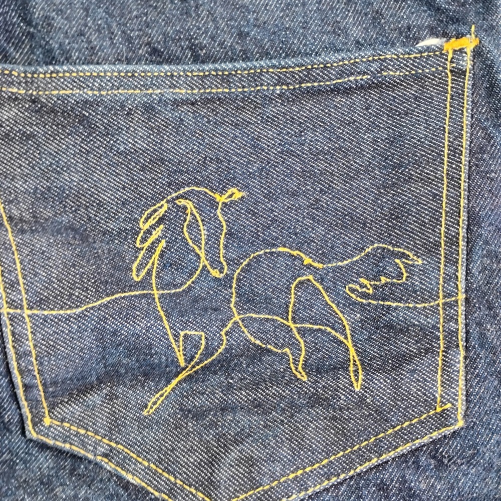 Dacker One Man Sweatshop Men Dark Indigo Denim Jeans Horse Embroidery 26x27 - Picture 7 of 9